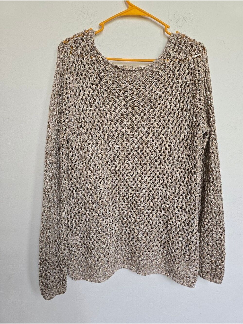Kenar Open Knit Metallic Sweater XL Beige Marled Boho Crochet - Picture 12 of 14